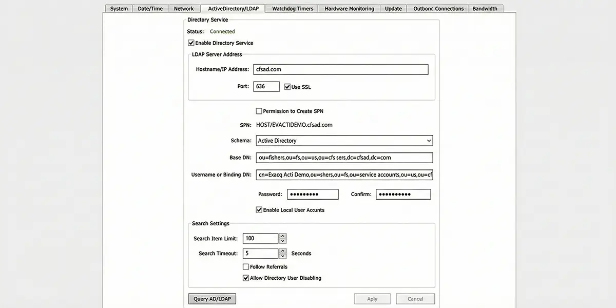 How to configure LDAP with AD on an Exacq VMS Server